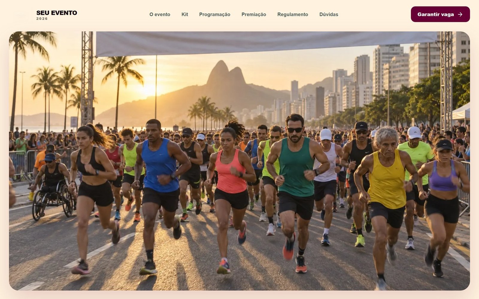 Site do evento com banner, programação e inscrição aberta